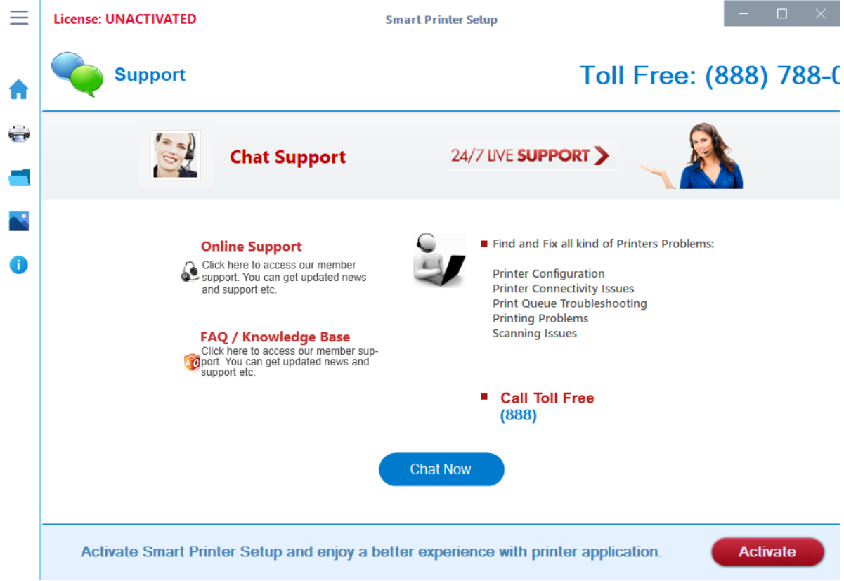 Smart Printer Support Screen